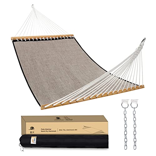 Patio Watcher 11 FT Quick Dry Hammock Bamboo Wood Spreader Bars Outdoor Patio Yard Poolside Hammock with Chain Hanging Kits and Hooks, Waterproof and UV Resistance,Mocha