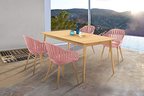 Armen Living Nassau Outdoor Patio Arm Dining Chairs, 17" Seat Height, Set of 2, Eucalyptus and Pink Peony