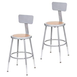 oef furnishings (2 pack) height adjustable grey shop stool with backrest, 18-27″ high