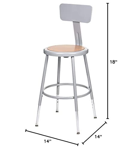 OEF Furnishings (2 Pack) Height Adjustable Grey Shop Stool with Backrest, 18-27" High