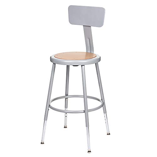 OEF Furnishings (2 Pack) Height Adjustable Grey Shop Stool with Backrest, 18-27" High