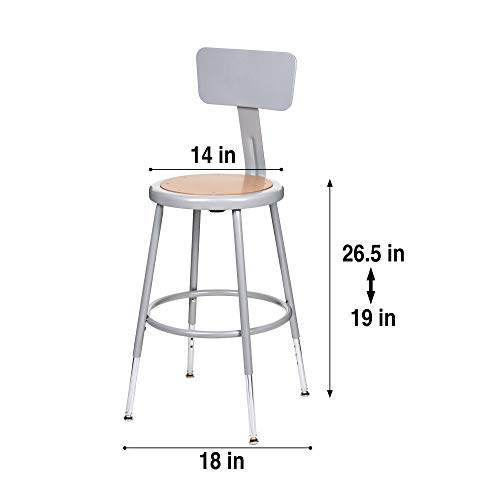 OEF Furnishings (2 Pack) Height Adjustable Grey Shop Stool with Backrest, 18-27" High