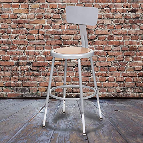 OEF Furnishings (2 Pack) Height Adjustable Grey Shop Stool with Backrest, 18-27" High