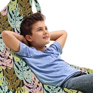 ambesonne colorful lounger chair bag, exotic theme tropical leaves pattern with monsteras natural art, high capacity storage with handle container, lounger size, charcoal grey and multicolor