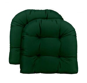 resort spa home decor set of 2 – universal tufted u-shape cushions for wicker chair seat – solid hunter / dark green – indoor / outdoor