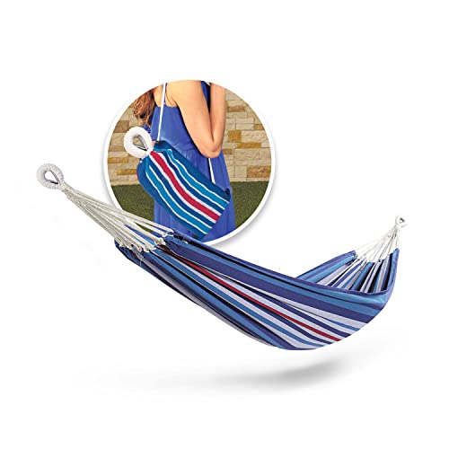 Bliss Hammocks BH-400W5CA 40" Wide Hammock w/Hand-Woven Rope Loops & Hanging Ropes, Outdoor, Patio, Backyard Durable, Cotton and Polyester Blend, 220 Lbs Capacity, Patriotic Stripe