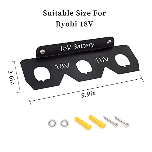 AcowSpt Battery Holder for Ryobi, Wrought Iron 18V Battery Storage for Ryobi, 18V Battery Holder Ryobi, Mount Wall Rack with 3 Slot for Ryobi 18V Batteries (Black)…