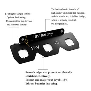 AcowSpt Battery Holder for Ryobi, Wrought Iron 18V Battery Storage for Ryobi, 18V Battery Holder Ryobi, Mount Wall Rack with 3 Slot for Ryobi 18V Batteries (Black)…