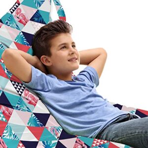 ambesonne flamingo lounger chair bag, horizontal triangles geometrical frames with exotic beach elements mosaic design, high capacity storage with handle container, lounger size, multicolor
