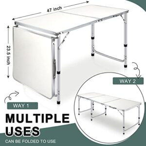 Queekay 6ft Folding Camping Table, Portable Aluminum Folding Table Lightweight Tri Fold Outdoor Table with 3 Adjustable Heights Legs for Picnic, Party, Beach, BBQ, 71 x 24 Inch (1)