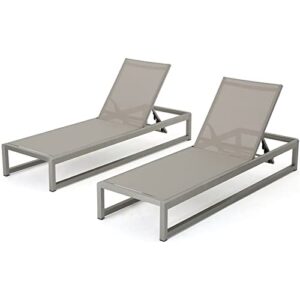 christopher knight home california outdoor mesh chaise lounge with aluminum frame, 2-pcs set, grey / silver