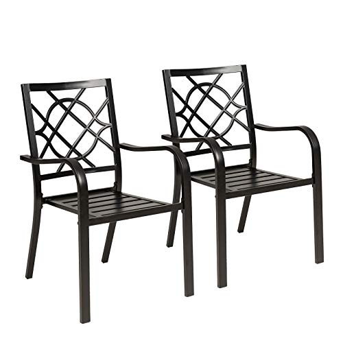 SUNCROWN 2 Pieces Wrought Iron Chairs Outdoor Dining Chairs Patio Metal Stack Chair for Backyard Garden