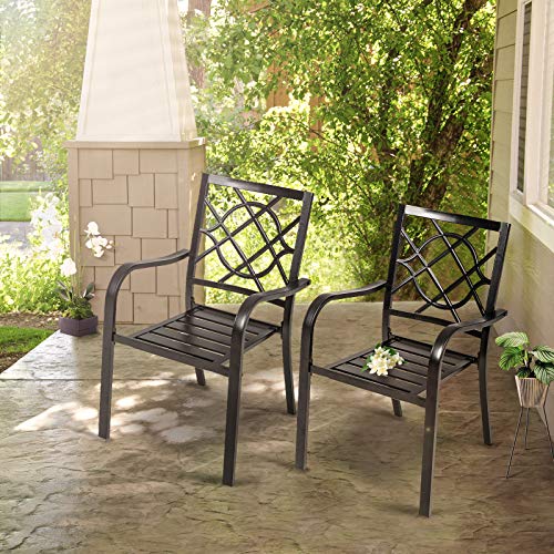 SUNCROWN 2 Pieces Wrought Iron Chairs Outdoor Dining Chairs Patio Metal Stack Chair for Backyard Garden