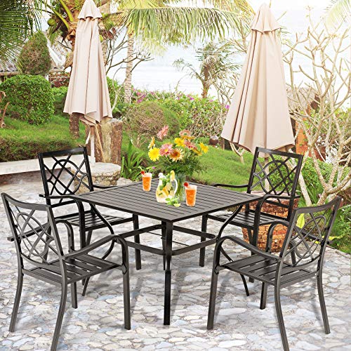 SUNCROWN 2 Pieces Wrought Iron Chairs Outdoor Dining Chairs Patio Metal Stack Chair for Backyard Garden