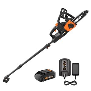 worx wg323 20v power share 10″ cordless pole/chain saw with auto-tension (battery & charger included)