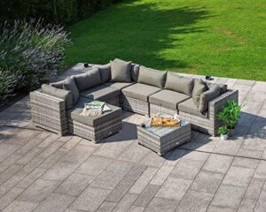 susie’s garden outdoor patio sectionals set no assembly aluminum patio furniture 8 piece outdoor sofa wicker ottoman chair table w/free raincovers and toss pillows