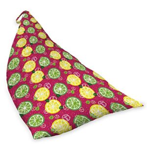 Ambesonne Lemons Lounger Chair Bag, Illustration of Sliced Citrus with Lime Leaves and Ice Cubes, High Capacity Storage with Handle Container, Lounger Size, Magenta Green