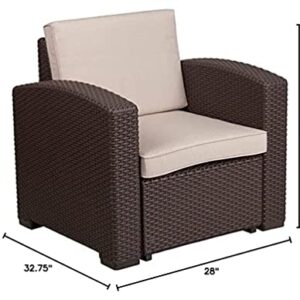 Flash Furniture Chocolate Brown Faux Rattan Chair with All-Weather Beige Cushion