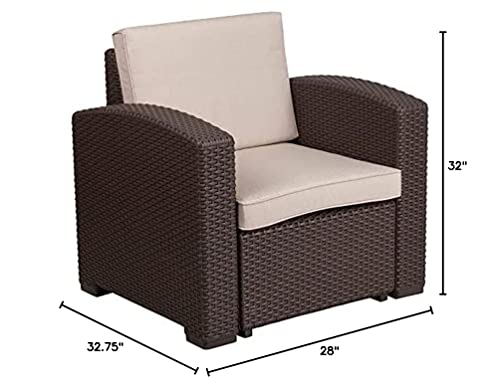 Flash Furniture Chocolate Brown Faux Rattan Chair with All-Weather Beige Cushion