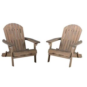 Christopher Knight Home Hanlee Folding Wood Adirondack Chairs, 2-Pcs Set, Grey Finish