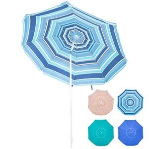 hanekuc 6.5ft uv 50+ beach umbrella for sand heavy duty wind resistant lightweight and portable with sand anchor & tilt mechanism sun shade, blue green stripe