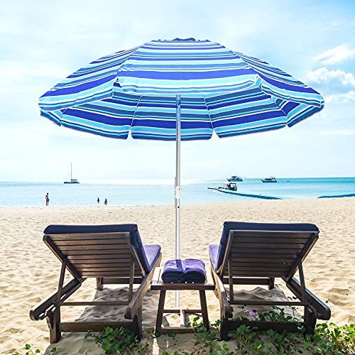 Hanekuc 6.5FT UV 50+ Beach Umbrella for Sand heavy duty wind Resistant Lightweight and Portable with Sand Anchor & Tilt Mechanism Sun Shade, Blue Green Stripe