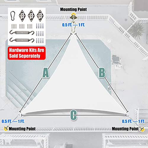 Amgo 14' x 14' x 14' White Triangle Sun Shade Sail Canopy Awning Shelter Fabric ATAPT14 - UV Block UV Resistant Heavy Duty Commercial Grade - Outdoor Patio Carport - (We Customize)