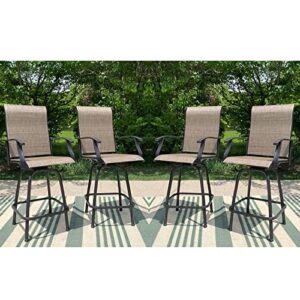 hera’s house outdoor swivel bar stools, outside bar height patio chairs set of 4 with solid back & armrest, all weather textilene sling fabric chair for lawn garden