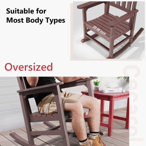 Cecarol Oversized Wood Grain Outdoor Chair, All Weather Rocking Chair Outdoor with High Back Front, Rocker Chair for Outdoor, Balcony and Porch Furniture, Coffee-PRC01