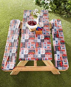 the lakeside collection picnic table and bench seat covers with elastic edges – americana – 3 pieces