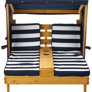 KidKraft Outdoor Table and Chair Set with Cushions and Navy Stripes & Outdoor Double Chaise Lounge, Honey/Navy/White, One Size