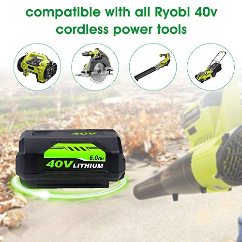 Dosctt 6.0Ah 40 Volt Lithium OP4026 Battery Compatible with Ryobi 40V Battery OP4050A OP40601 OP4026A OP4040 OP4030 OP4050 OP4015 OP40261 OP40201 OP40301 OP40401 with LED Indicator