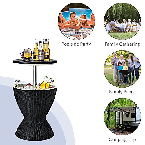 Giantex Cool Bar Table, 8 Gallon Beer and Wine Cooler, Rattan Style Patio Bar Tables, Height Adjustable, 3-in-1 Ice Cooler with Drainage Plug, Outdoor Cocktail Table for Deck Pool Party (Black)