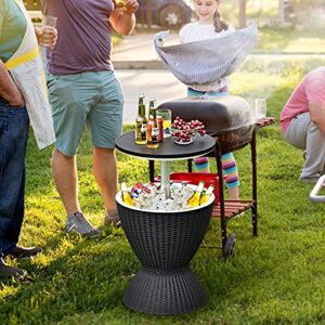 Giantex Cool Bar Table, 8 Gallon Beer and Wine Cooler, Rattan Style Patio Bar Tables, Height Adjustable, 3-in-1 Ice Cooler with Drainage Plug, Outdoor Cocktail Table for Deck Pool Party (Black)