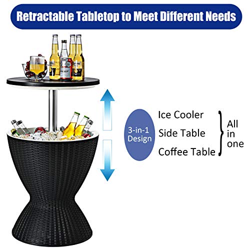 Giantex Cool Bar Table, 8 Gallon Beer and Wine Cooler, Rattan Style Patio Bar Tables, Height Adjustable, 3-in-1 Ice Cooler with Drainage Plug, Outdoor Cocktail Table for Deck Pool Party (Black)