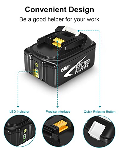 Amityke 6.0Ah Battery Replacement for Makita 18V Battery with One Charger (Including a Tool Bag)