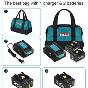 Amityke 6.0Ah Battery Replacement for Makita 18V Battery with One Charger (Including a Tool Bag)