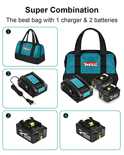 Amityke 6.0Ah Battery Replacement for Makita 18V Battery with One Charger (Including a Tool Bag)