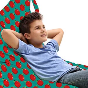 ambesonne fruits lounger chair bag, repeating cartoon style healthy colorful arrangement pattern, high capacity storage with handle container, lounger size, dark seafoam and vermilion