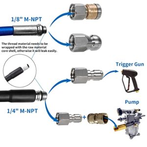 Sewer Jetter Kit for Pressure Washer，50FT Clog Hog Drain Cleaner Hose 5800PSI NPT 1/4 Inch Hose Button Nose and Rotating Sewer Jetting Nozzle, Orifice 4.0, 4.5