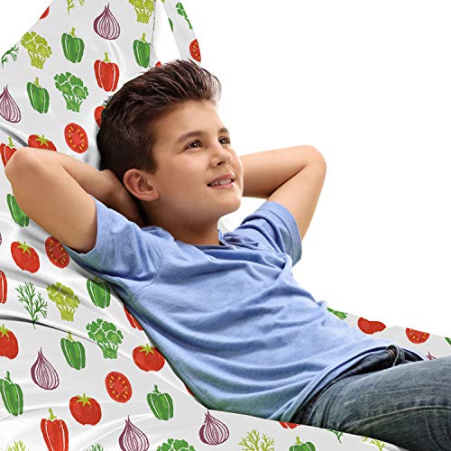 Ambesonne Vegetables Lounger Chair Bag, Food Themed Simple Repetitive Pattern with Pepper Onion Broccoli and Tomatoes, High Capacity Storage with Handle Container, Lounger Size, Multicolor