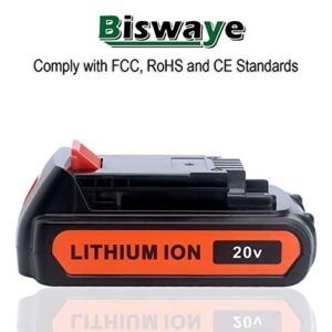 Biswaye 2-Pack 4.0Ah 20V Lithium Battery LBXR20 Compatible with Black and Decker 20V MAX Battery LBXR2520 LBXR2020 LB2X3020 LBX20 LB2X4020 LBX4020 and LST522 LHT2220 LST300 20V Max Tools