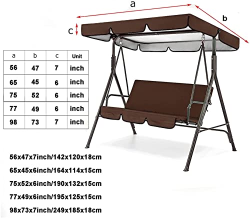 BTURYT Swing Canopy Top Cover Replacement Canopy and Swing Cushion Cover, Patio Swing Canopy Top Cover Set,Waterproof 2 and 3 Seater Swing Replacement Top Cover-(top Cover + Chair Cover)