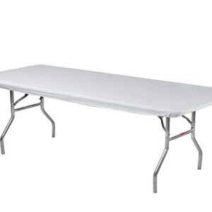 Kwik-Covers 8' Rectangular Plastic Table Covers 30" x 96" (8 Feet), Bundle of 10 - Indoor or Outdoor Fitted Table Covers for Banquet Tables (10 Pack, White)