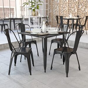 flash furniture commercial grade 35.5″ square black metal indoor-outdoor table