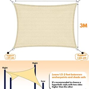 Fuairmee Sun Shade Sail 10' x 13' Beige Rectangle Shade Sail UV Block Fabric Sunshades for Patio Garden Backyard Outdoor Pergola Canopy Cover Sunshade Sails