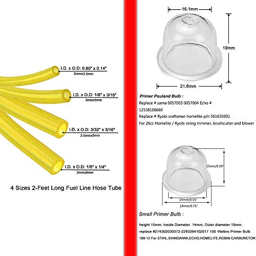 HUSWELL 13 PCS Carburetor Adjustment Carb Adjusting Tool kit for 2-Cycle Small Engine Poulan Husqvarna STIHL Echo Trimmer Weedeater Chainsaw with 4 Size 2-feet Fuel line Hose Tube & Primer Bulb