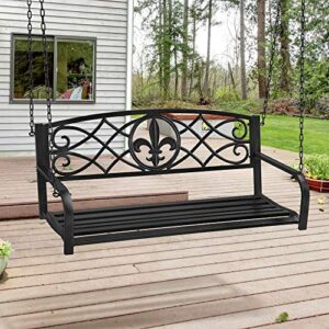 Yaheetech Outdoor Porch Swing, 2 Persons Patio Swing Chair Metal Hanging Bench, Heavy Duty 500lb Weight Capacity Swing Seat All-Weather Resistant, Black
