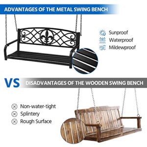 Yaheetech Outdoor Porch Swing, 2 Persons Patio Swing Chair Metal Hanging Bench, Heavy Duty 500lb Weight Capacity Swing Seat All-Weather Resistant, Black