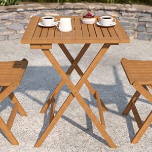 merrick lane stora 24 inch square solid acacia wood portable folding patio bistro table for indoor/outdoor use in natural finish